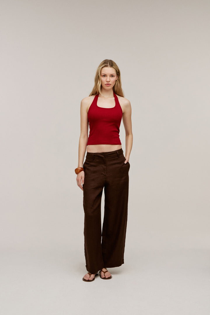 Women's Organic Cotton Ribbed Halter Bra Top