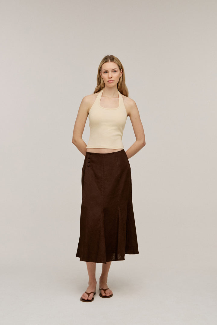 Women's Linen Panelled Wrap Midi Skirt