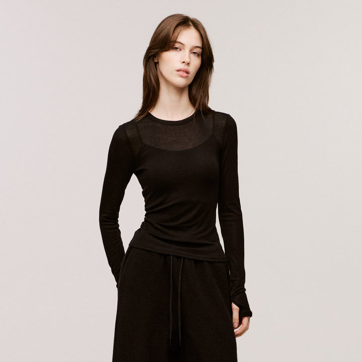 Women’s Cashmere-Blend Crew Long Sleeve