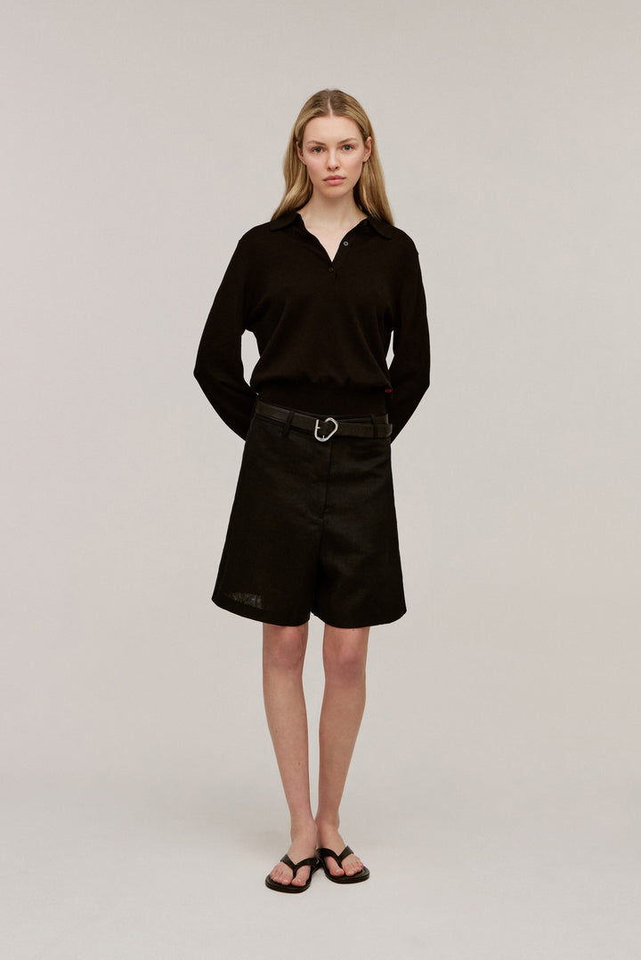 Women's Silk-Cotton Long Sleeve Knit Polo