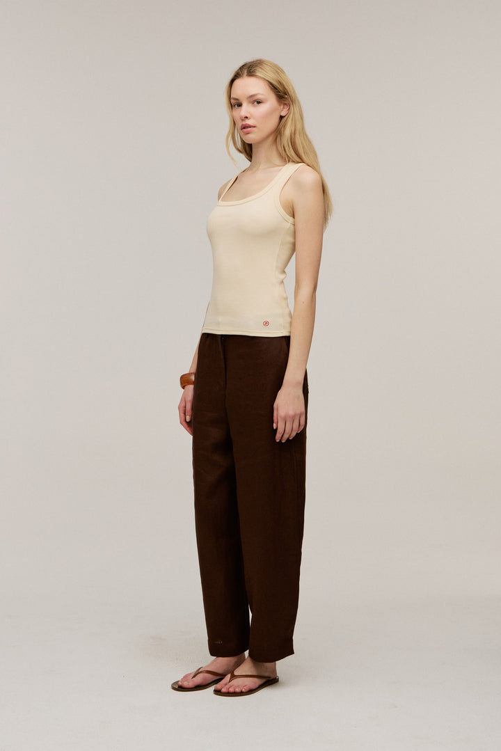 Women's Linen Barrel-Leg Trousers